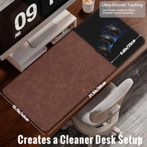 HAUTOCO Cork Desk Mat 31.5"x15.7", Distressed PU Leather & Cloth Desk Pad - color: Brown, size: 31.5" x 15.7"