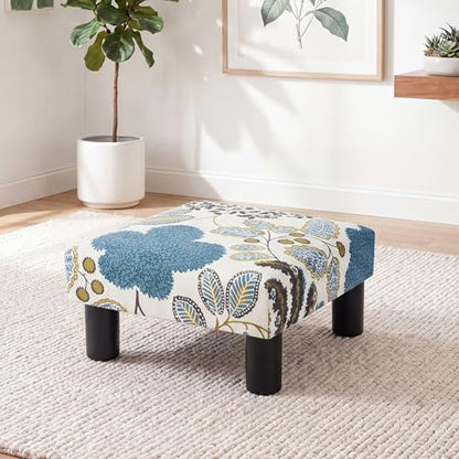 Joveco Small Foot Rest Stool Ottoman, Square Upholstered Fabric Footstool for Couch, Under Desk, Office, Living Room, Blue Floral - color: Blue Floral