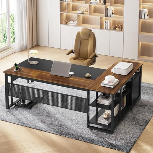 UPOSOJA 71" L Shaped Executive Desk, Office Desk with Storage Drawers - color: Walnut, size: 2 Drawers