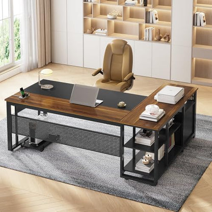 UPOSOJA 71" L Shaped Executive Desk, Office Desk with Storage Drawers - color: Walnut, size: 2 Drawers