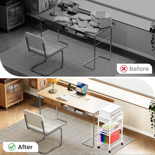 Cawukege 3 Tier Printer Stand, Small Mobile Table with Wheels, Printer Shelf Rolling Cart with Storage Desk Organizer Hanging File for Office Home, White - color: White