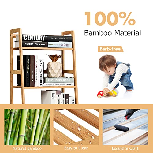 COSTWAY 4-Tier Ladder Shelf, Bamboo Plant Stand Rack | Freestanding Bookcase, Flower Stand Rack Holder for Garden, Balcony, Living Room, Bedroom (Natural) - color: Natural, size: 19" x 12.5" x 45" (L x W x H)