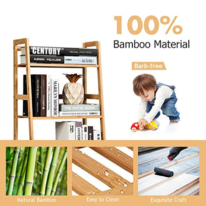 COSTWAY 4-Tier Ladder Shelf, Bamboo Plant Stand Rack | Freestanding Bookcase, Flower Stand Rack Holder for Garden, Balcony, Living Room, Bedroom (Natural) - color: Natural, size: 19" x 12.5" x 45" (L x W x H)