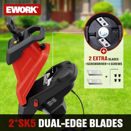 EWORK 15 Amp Electric Wood Chipper Shredder, Max 1.77" Cutting Diameter