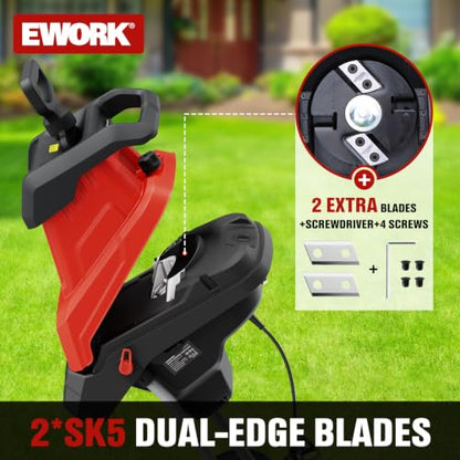 EWORK 15 Amp Electric Wood Chipper Shredder, Max 1.77" Cutting Diameter