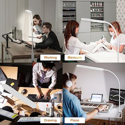SKYLEO Led Desk Lamp - 33.5" Desk Light - Flexible Gooseneck - 5 Color Modes X 11 Brightness Levels - 1300LM - Timmer & Memory Function - 12W Clip on Light - White - style: White gooseneck