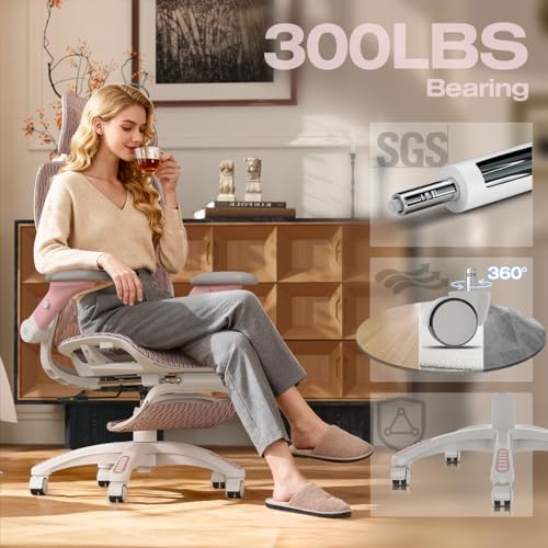 ELABEST X100 Ergonomic Mesh Office Chair with Footrest, Big and Tall Home Desk Chair with 5D Flip-Up Arms, Adjustable 3D Lumbar Support, Gaming & Executive Computer Chair (Peach Blossom) - color: Peach Blossom