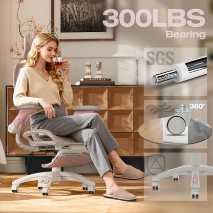 ELABEST X100 Ergonomic Mesh Office Chair with Footrest, Big and Tall Home Desk Chair with 5D Flip-Up Arms, Adjustable 3D Lumbar Support, Gaming & Executive Computer Chair (Peach Blossom) - color: Peach Blossom