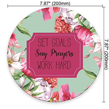 Set Goals Say Prayers Work Hard Floral Mouse Pad - Neoprene Inspirational Quote Mousepad - Round Mouse pad - color: Multi 04