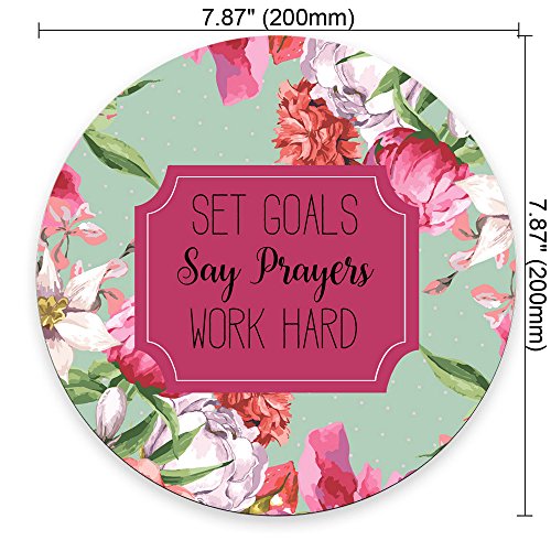 Set Goals Say Prayers Work Hard Floral Mouse Pad - Neoprene Inspirational Quote Mousepad - Round Mouse pad - color: Multi 04