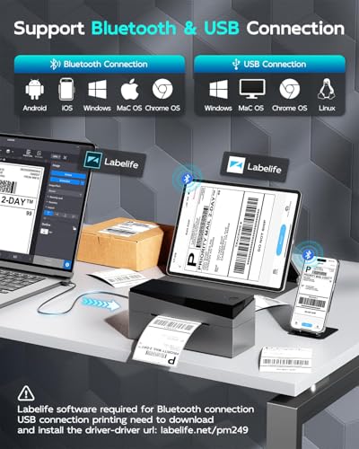 Bluetooth Shipping Label Printer 4x6, WirelessThermal Printer | 249BT Thermal Label Printer 4x6 for Small Business, Compatible with Android iPhone iPad Windows macOS Tiktok USPS Etsy
