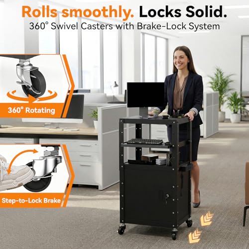 Heavy Duty AV Cart, Adjustable Height Rolling Computer Cart