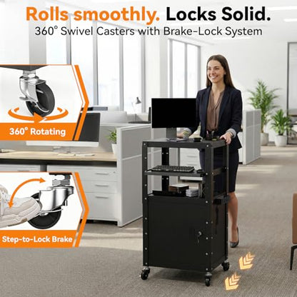 Heavy Duty AV Cart, Adjustable Height Rolling Computer Cart