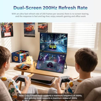 InnoView 18.5" Dual Portable Monitor 2K 200Hz 100% sRGB - Foldable & Stackable Design with 315° Screen Adjustment & 180° Stand | DP/USB-C/HDMI, Second Monitor for Laptop, Mac, Windows - size: 18"