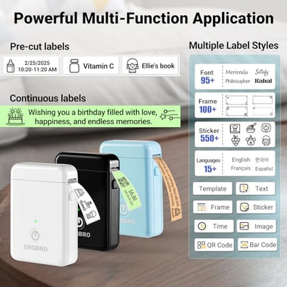 ORGBRO Label Maker Machine with Tape, X1 Bluetooth Mini Label Printer - color: Random Color