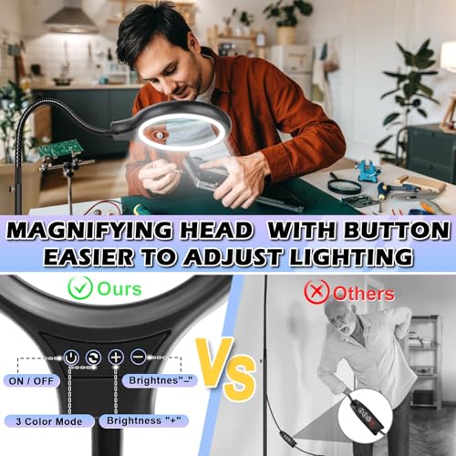 10X 30X Large Floor Magnifying Glass with Light and Stand,36 LED Flexible Gooseneck Floor Magnifying Lamp, Lighted Magnifiers for Reading,Sewing,Crafts,Painting,DIY,Close Work,Repair