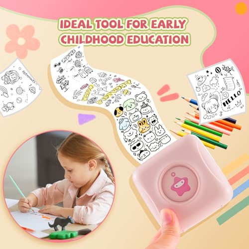 vretti Sticker Printer - TP2-Y Mini Portable Thermal Printer Inkless Sticker Maker Machine Bluetooth Label Maker Pocket Instant Print for Study Graphics, Anatomical Diagrams, Photos, Students - color: Pink