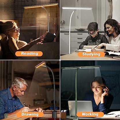 Airlonv LED Desk Lamp with Clamp, 17" Stepless Dimming Light, Grey - color: Gray, size: Standard