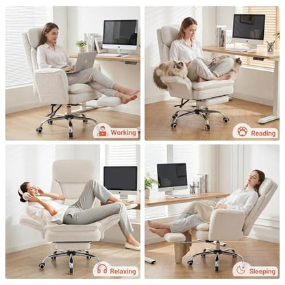 Criss Cross Office Chair with Armrests & Wheels, Big and Tall Office Chair with Footrest, Flip Armrests for Pets, Wide Seat Cross Legged Desk Chair, Ergonomic Computer Chair, Teddy, White - color: White