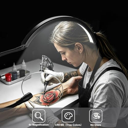 Half Moon Light for Nail Desk: Dual Arm Half Moon Desk Lamp with 4X Magnifier for Beginner-Arch Nail Tech Light with 3 Color Modes & 10 Brightness Levels for Manicure Salon, Eyelash Extensions, Tattoo