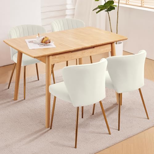 Velvet Dining Chairs Set of 2, Modern Upholstered Vanity Chairs with Golden Metal Legs for Dining Room Kitchen Vanity Patio (White) - color: White-1