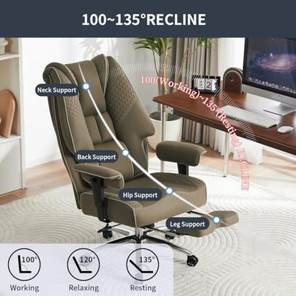 EXCEBET Big and Tall Office Chair 400lbs Wide Seat, Mesh High Back Executive Office Chair with Foot Rest, Ergonomic Chairs Lumbar Support for Lower Back Pain Relief (Mesh Light Green) - color: Mesh Light Green