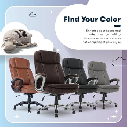 Serta Ergonomic Big and Tall Executive Office Chair Lumbar Support, Leather | Fairbanks, Gaming Chair with Headrest, 350lb Capacity, Padded Arms, Semi-Plush Seat Cushion, Adjustable Height & Tilt, Brown - color: Brown, size: 350 lbs