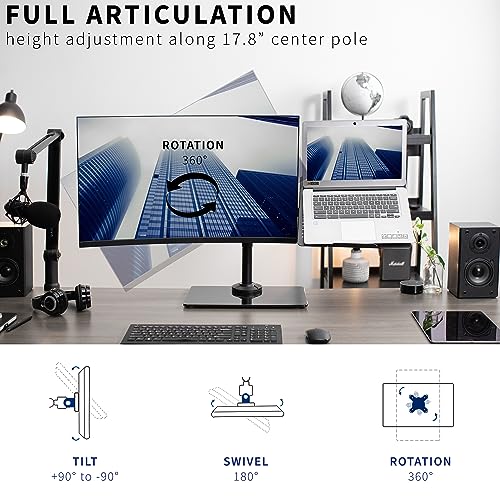 VIVO Free Standing Single Computer Monitor and Laptop Combo Desk Stand with Sleek Glass Base, Fits up to 32 inch Monitors and 17 inch Laptops, Black, STAND-V002FGL - style: Laptop + Monitor