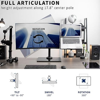 VIVO Free Standing Single Computer Monitor and Laptop Combo Desk Stand with Sleek Glass Base, Fits up to 32 inch Monitors and 17 inch Laptops, Black, STAND-V002FGL - style: Laptop + Monitor