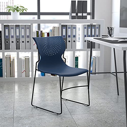EMMA + OLIVER Home and Office Navy Full Back Stack Chair with Gray Fr | Powder Coated, 661 LBS. Weight Capacity - color: Navy