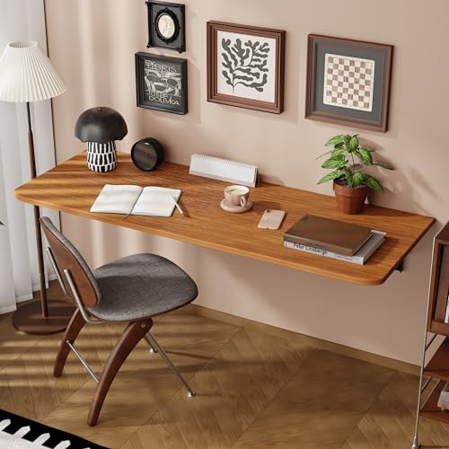 Dogsky Wall Mounted Folding Table 55x15.7 in - 400LB Capacity | Heavy Duty Wall Floating Desk, Space-Saving Workbench for Home Office, Laundry Room & Kitchen, Burlywood - color: Burlywood, size: 55" x 15.7"