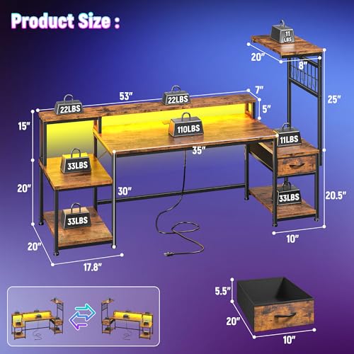 DurayLoly 63" Office Desk with File Drawer and Printer Space for Bedroom - color: Brown, size: 19.6"Dx63"Wx51"H