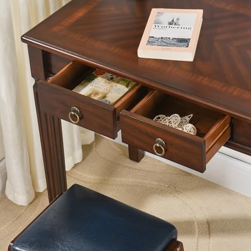 Wood Writing Desk with 2 Drawers, Small Vanity Desk, Cherry Walnut - size: 31.5"W