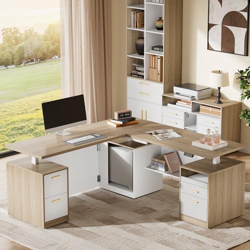 ModernMate 71" L Shaped Electric Standing Desk with 5 Drawers & CPU Storage