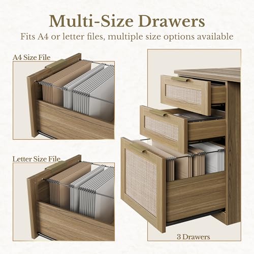 63 Inches L Shaped Electric Standing Desk, Executive Height Adjustable Desk with Drawers and File Cabinet, AC/USB, 1.18" Desktop and Privacy Panel for Home Office, Natural Oak - color: Natural Oak