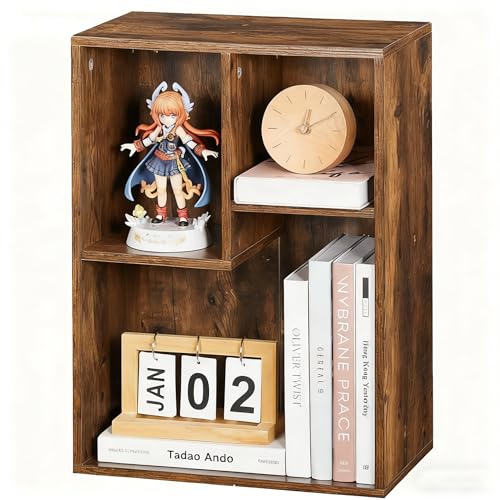 VECELO Wide Kids Staggered 3-Cube Bookshelf, Extra Large Freestanding Open Storage Organizer with Multi-Size Compartments for Large Hardcover Books,Toys & Decor,Ideal for Bedroom Playroom,Brown - color: Rustic Brown, size: 3 Cube Wide