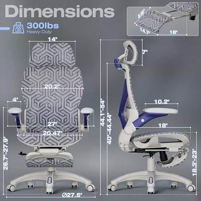 ELABEST X100 Ergonomic Mesh Office Chair with Footrest, Big and Tall Home Desk Chair with 5D Flip-Up Arms, Adjustable 3D Lumbar Support, Gaming & Executive Computer Chair (Cybernetic Pulse) - color: Cybernetic Pulse