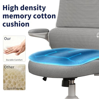 Ergonomic Office Chair - Desk Chair with Adjustable Headrest Lumbar Support Computer Chair - Mesh Comfy Chair with Flip-up Armrests - Gaming Chairs for Adults Home Office (White+Gray) - color: White+gray