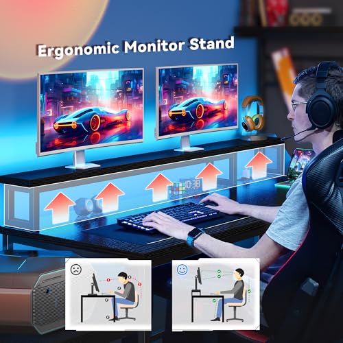 EnHomee 56" L Shaped Gaming Desk with Power Outlets for Bedroom,Black - color: Black, size: 56"W