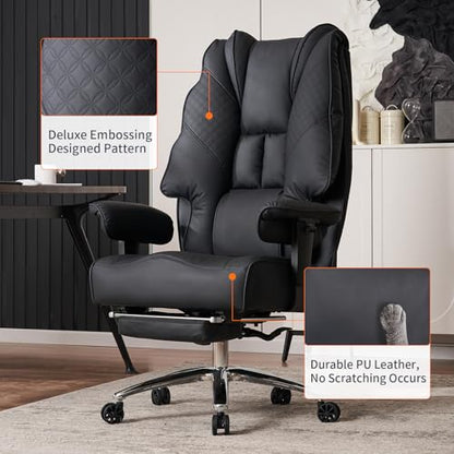 EXCEBET Big and Tall Office Chair 400lbs Wide Seat, Leather High Back Executive Office Chair with Foot Rest, Ergonomic Chairs Lumbar Support for Lower Back Pain Relief (Black) - color: All Black