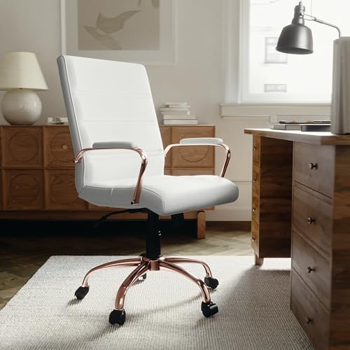 Flash Furniture Mid-Back LeatherSoft Executive Chair, White/Rose Gold - color: White Leathersoft/Rose Gold Frame