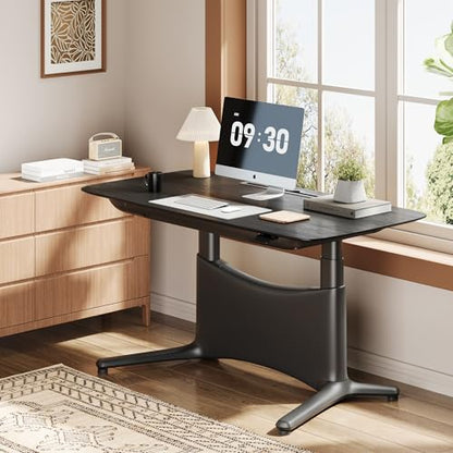 COLAMY Electric Standing Desk 55x28 Inch, Wobble-Free Dual Motor Sit Stand Up Home Office Computer Desk, Motorized Workstation Gamer Studio Table with Drawers, Outlets & Footrest,Black Oak - color: Black Oak + Black