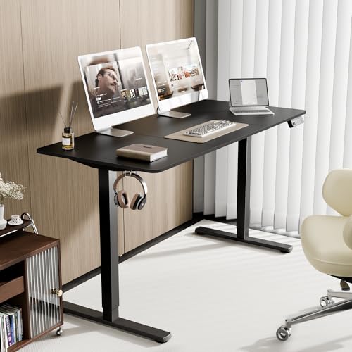 55"x24" Standing Desk, Height Adjustable Sit-Stand Home Office, Black | Electric Adjustable Standing Desk, Sit to Stand Computer Office Desk with Splice Board, Memory Preset, Lifts 28.7''-46.5" - color: Black, size: 55 inch