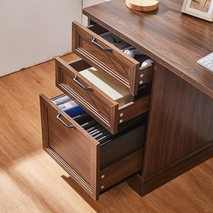 60" Professional Office Desk with Charging Station,Business Desk with 2 Drawers &1 File Cabinet,Farmhouse Executive Desk for Office and Home (Dark Walnut) - color: Dark Walnut