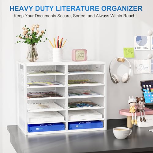 Mail Sorter for Desk, Countertop Literature Organizer, Student Mailbox for Classroom, Desktop Bill Paper Holder Rack for Office Home School, 12 Compartments, White - color: White, size: 21.1" × 12.2" × 16.14"