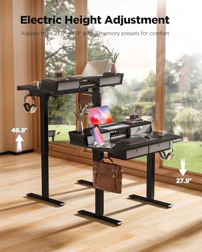FiCiHi 40x24 Inch Electric Standing Desk, 4 Drawers, Adjustable Height Desk - color: Classical Black, size: 40"x24" (4 Drawers)