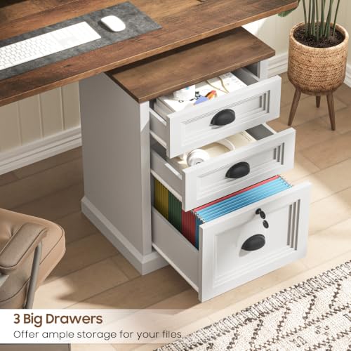 Halitaa Vertical File Cabinet, Filing Cabinet with 3 File Drawers & Lock, Farmhouse Small File Cabinet Fits Letter/A4 Size, Wooden Printer Stand, Home Office Cabinet, White - color: White, size: 3 Drawers