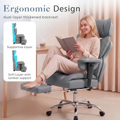 DUMOS Big and Tall Home Office Desk Chair, Executive Chair with Footrest - color: Grey, size: Adjustable Armrest