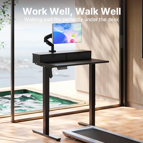 HUANUO 32" X 21" Electric Standing Desk with 2 Drawers, C-Clamp Mount Compatible, Height Adjustable Computer Desk, Home Office Stand Up Desk with 4 Preset Heights & 2 Hooks, Black - color: Black, size: 32" X 21"