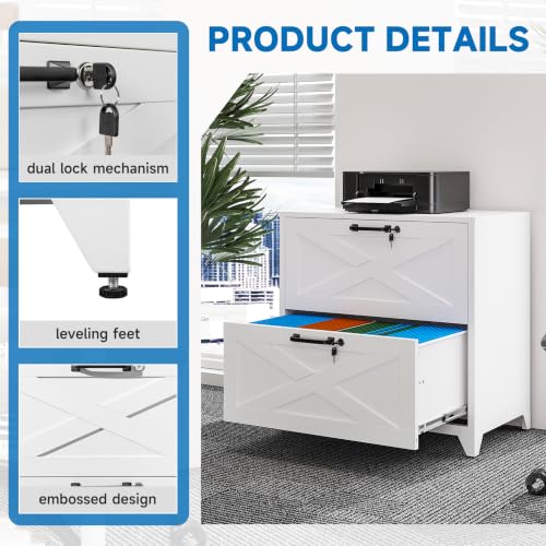 BYNSOE 2 Drawer Lateral File Cabinet Metal Filing Cabinet with Lock Office Home Steel Lateral File Cabinet for A4 Legal/Letter Size Lockable Wide Metal Cabinet,Assembly Required - color: White, size: 2 Drawers-3